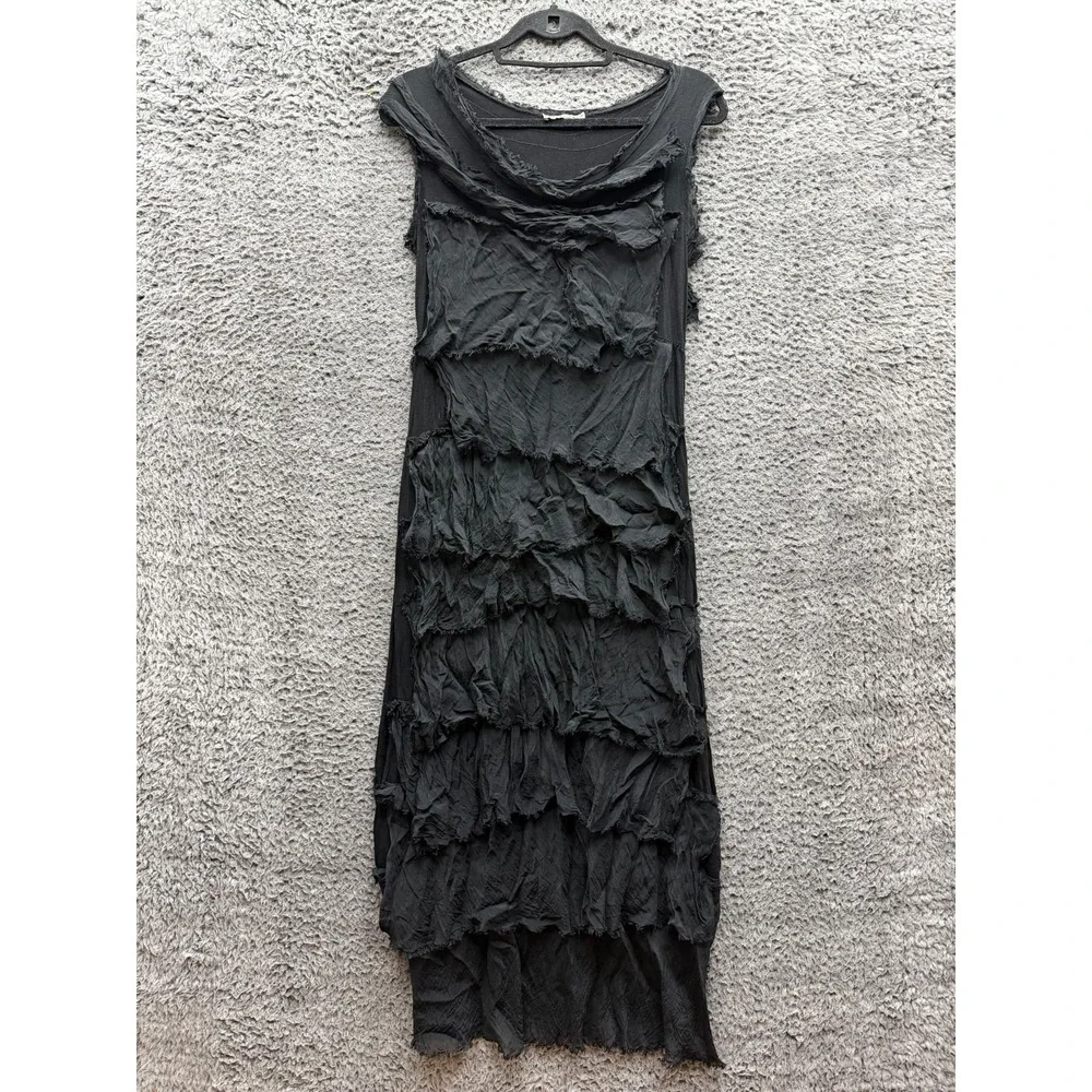 Gigi Moda Siena Relaxed Fit Silk Ruffle Maxi Dress Black Womens One Size